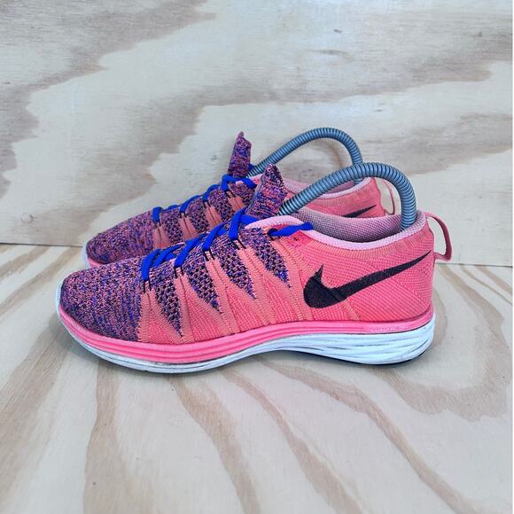 Nike -Flyknit Lunar 2 Bright Mango -Running -Pink/Blue -Women's - 7 - 620658-800 - Picture 3 of 9